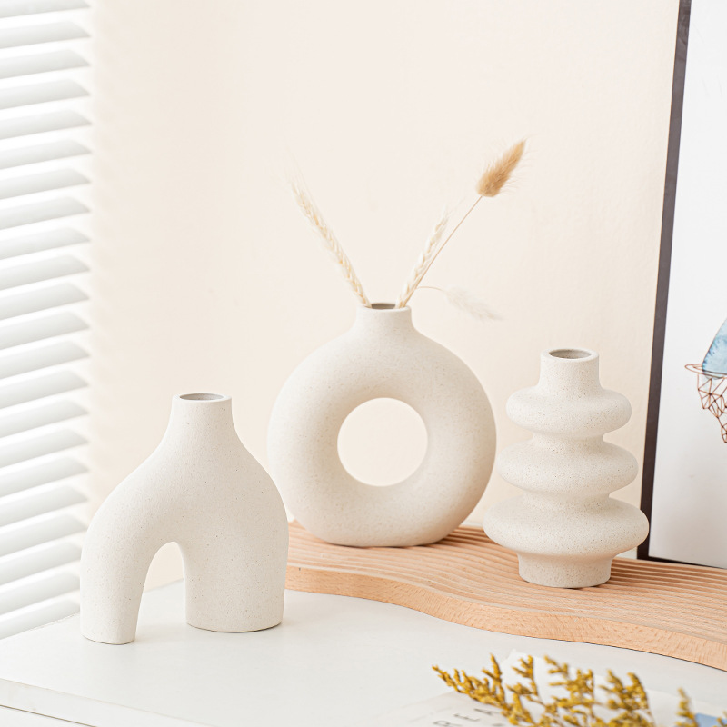 Lite-burned white ceramic small vase three-piece set of home decoration products